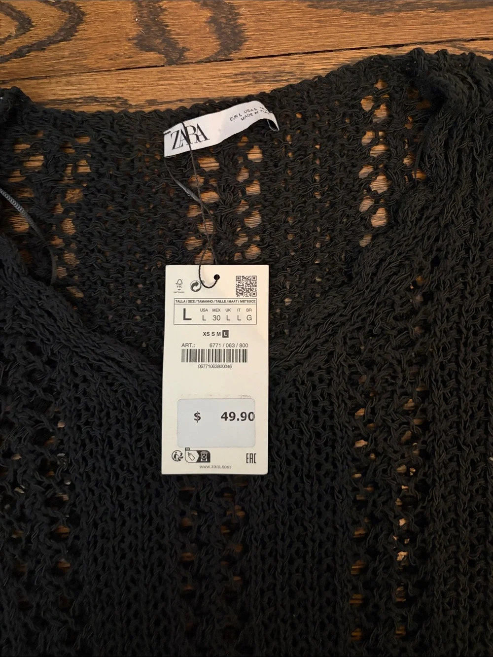 Zara Black Crochet Knit Sweater Top